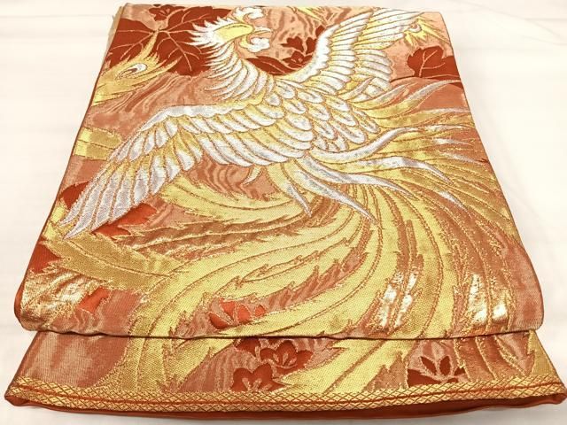 平和屋着物◎西陣　服部織物謹製　六通柄袋帯　白鳥緞子　鳳凰桐文　金銀糸　正絹　逸品　AABI5441yx