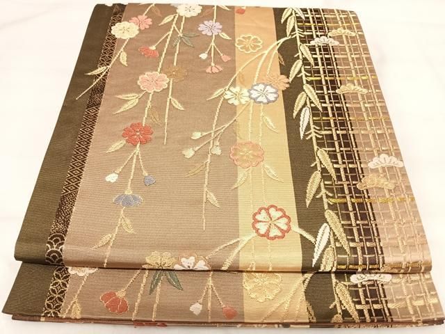 平和屋着物◎六通柄袋帯　唐織　枝花文　金糸　正絹　逸品　AABI5445yx