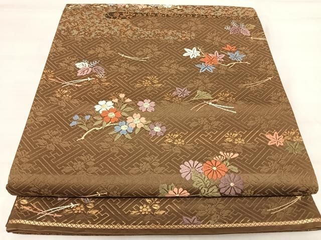 平和屋着物◎六通柄袋帯　唐織　枝花文　金糸　正絹　逸品　AABI5448yx