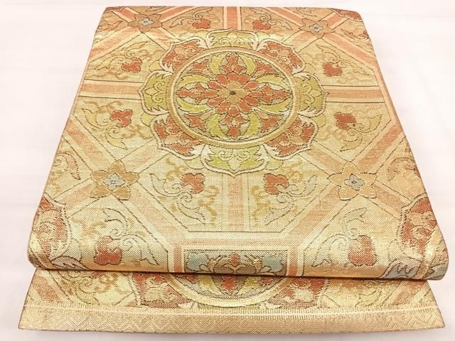 平和屋着物◎佐賀錦　六通柄袋帯　正倉院花文　金糸　正絹　逸品　AABI5449yx
