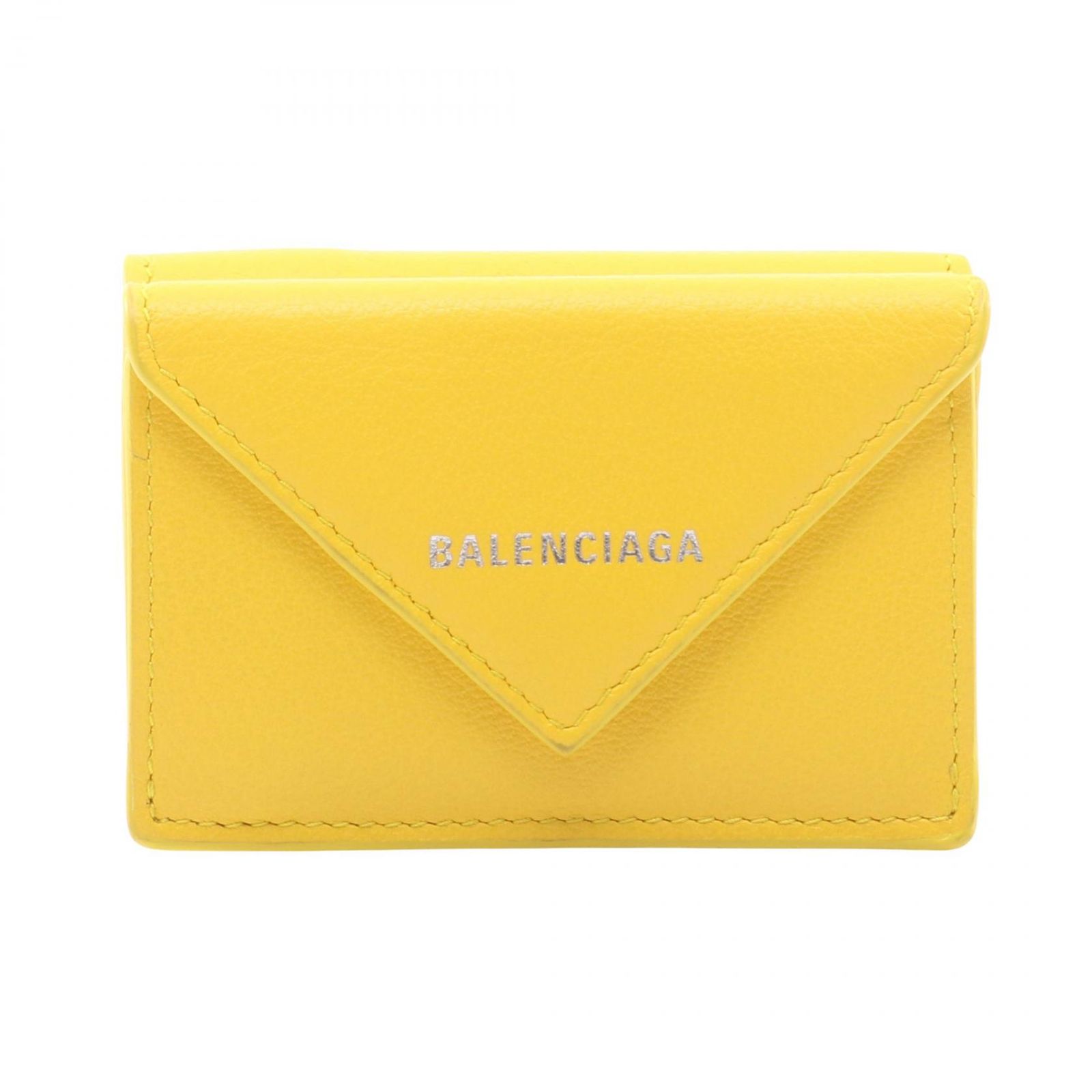 バレンシアガ BALENCIAGA 三つ折り財布 ペーパーミニウォレット 391446 イエロー レザー ペーパー ミニ 三つ折り財布 レディース Used B