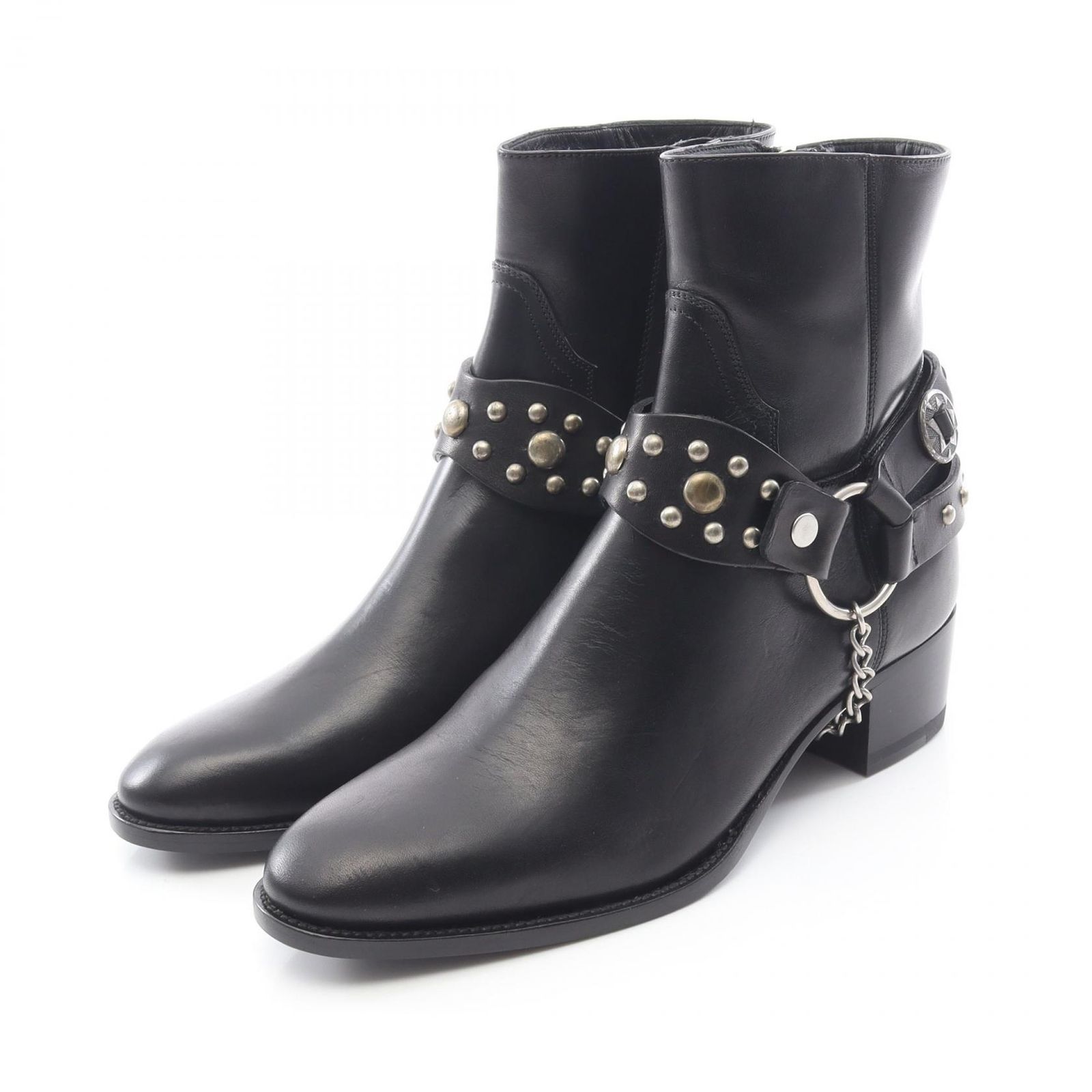 サンローランパリ SAINT LAURENT PARIS ブーツ ワイアット チェーンスタッド ショート レザー ブーツ レディース Used A