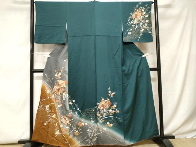 平和屋着物■訪問着　源氏車扇面花蝶文　暈し染め　金銀彩　正絹　逸品　CABF9818ev