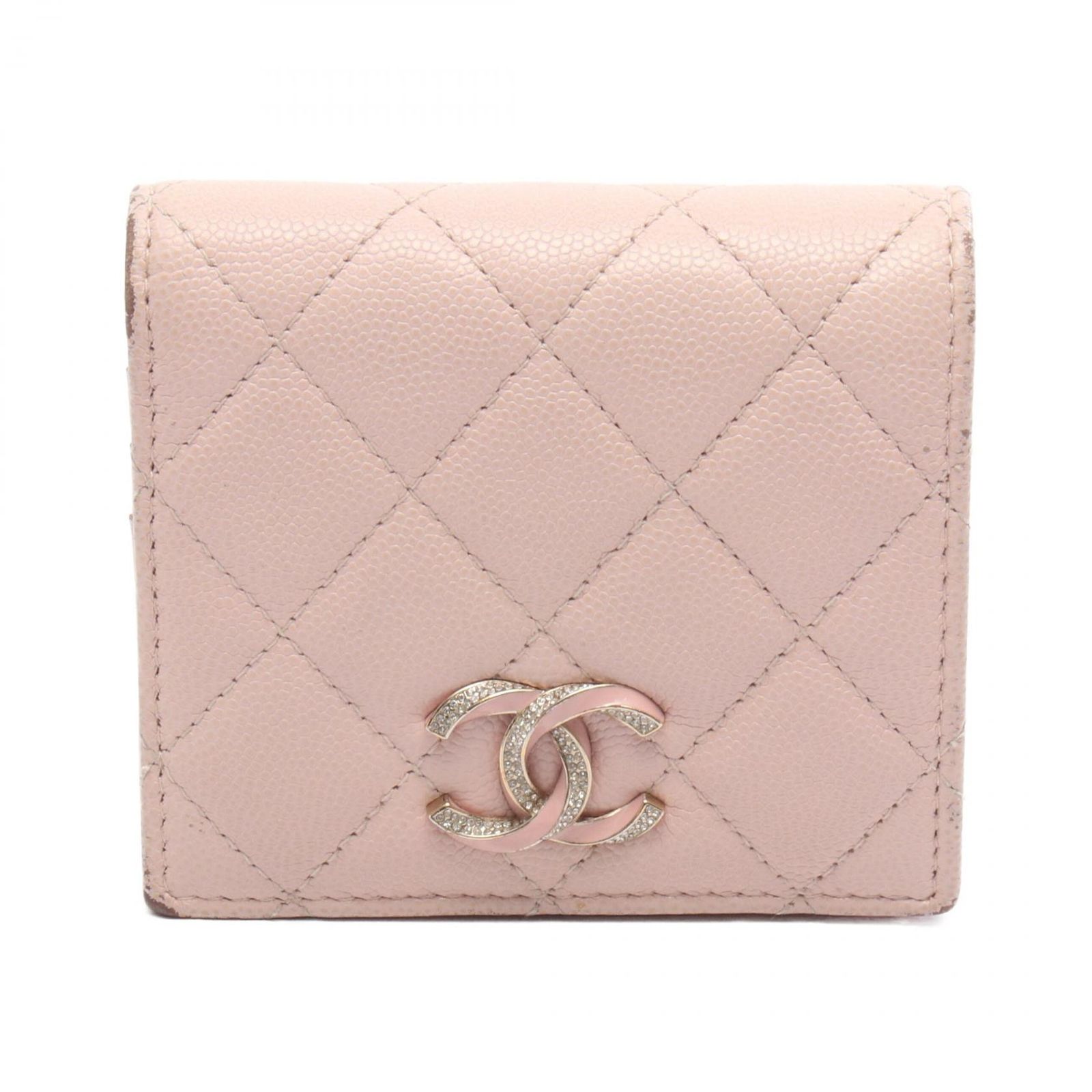 シャネル CHANEL 二つ折り財布 マトラッセ スモールウォレット AP3341 ピンク キャビアスキン(グレインドカーフ) マトラッセ 二つ折財布 レディース Used B