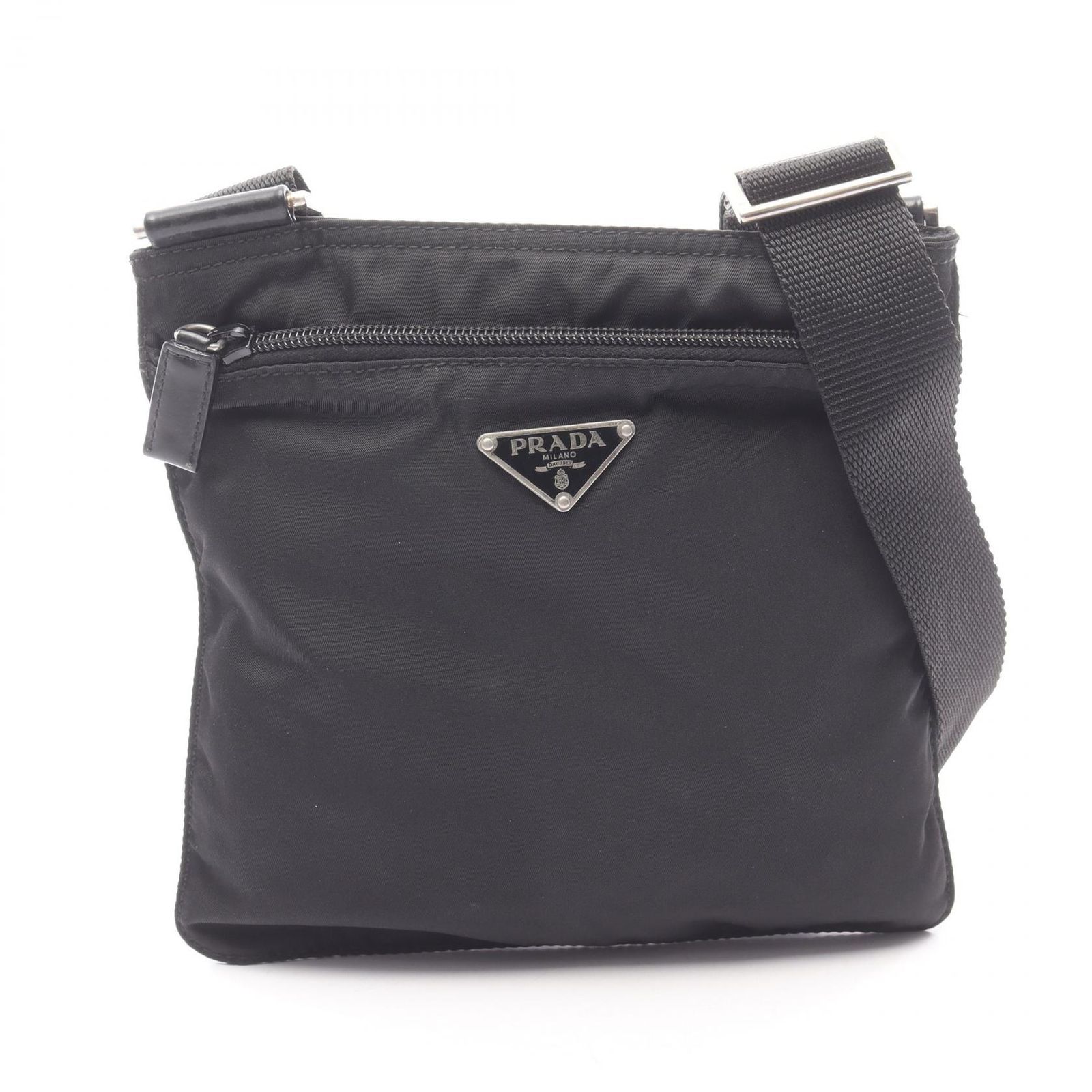 プラダ PRADA ショルダーバッグ ブラック ナイロン レザー トライアングルロゴ ショルダーバッグ レディース Used B