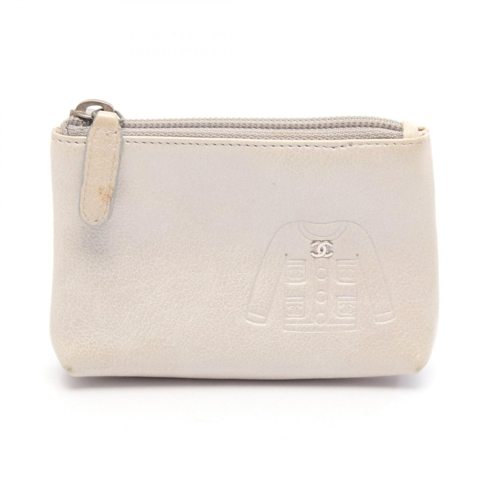 シャネル CHANEL コインケース ココマーク キーリング付き シルバー レザー ジャケットモチーフ キー&コインケース レディース Used B