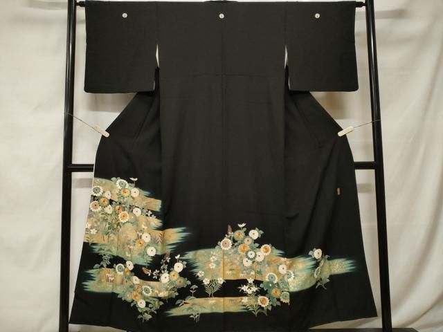 平和屋着物■豪華黒留袖　駒刺繍　枝花文　暈し染め　金彩　正絹　逸品　CABF9832ev