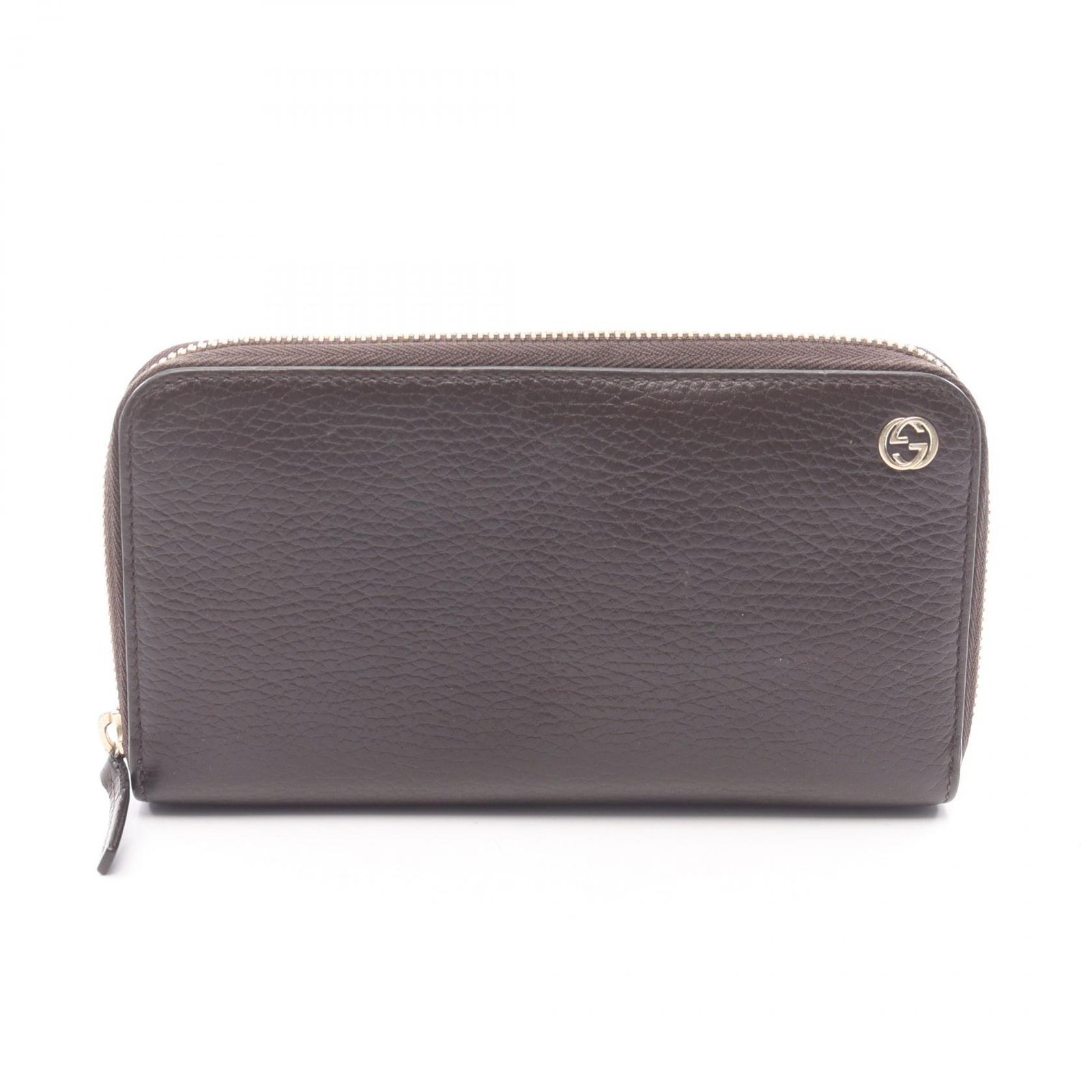 グッチ GUCCI ラウンド長財布 インターロッキングG 449347 ダークブラウン レザー インターロッキングG ラウンド長財布 レディース Used B