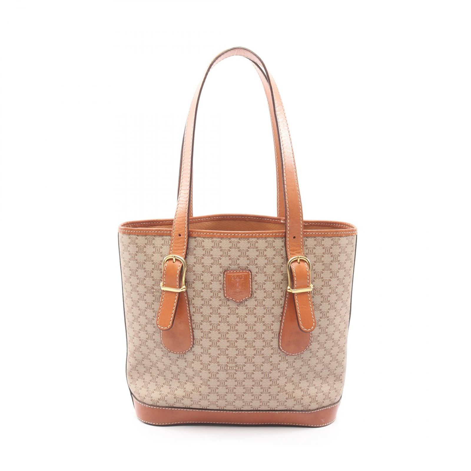 セリーヌ CELINE トートバッグ マカダム ベージュ PVCコーティングキャンバス レザー マカダム トートバッグ レディース Used B