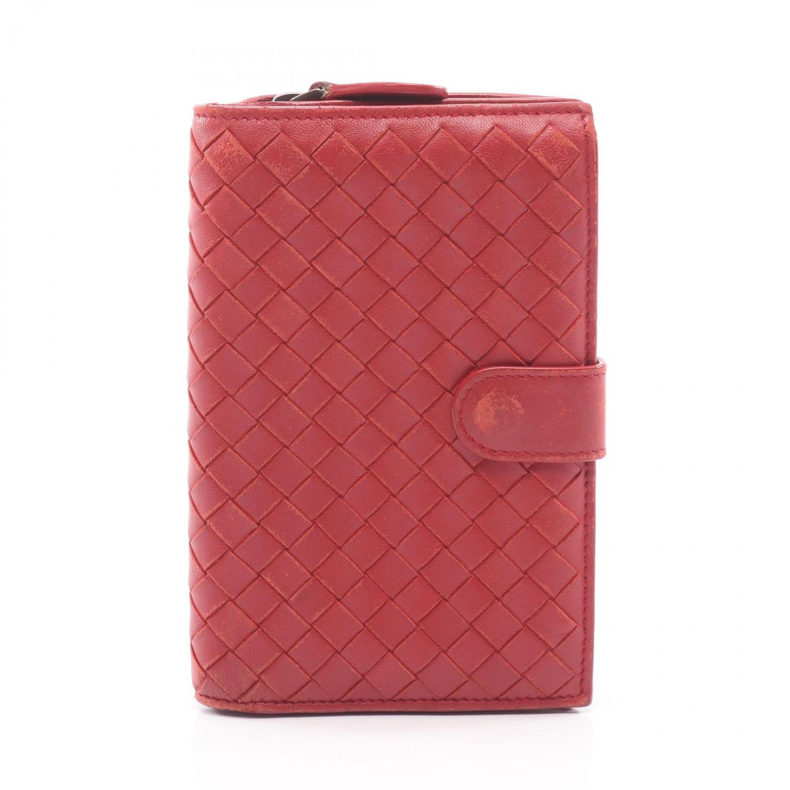 ボッテガヴェネタ BOTTEGA VENETA 二つ折り財布 イントレチャート レッド レザー イントレチャート 二つ折り財布 レディース Used B