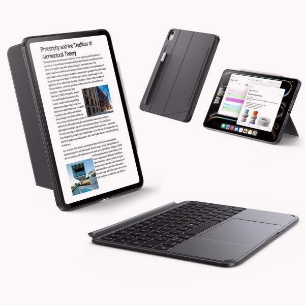 【送料無料】ESR Shift iPad 第11世代(A16, 2025)/第10世代用キーボード付きケース、マグネット脱着式キーボード、縦