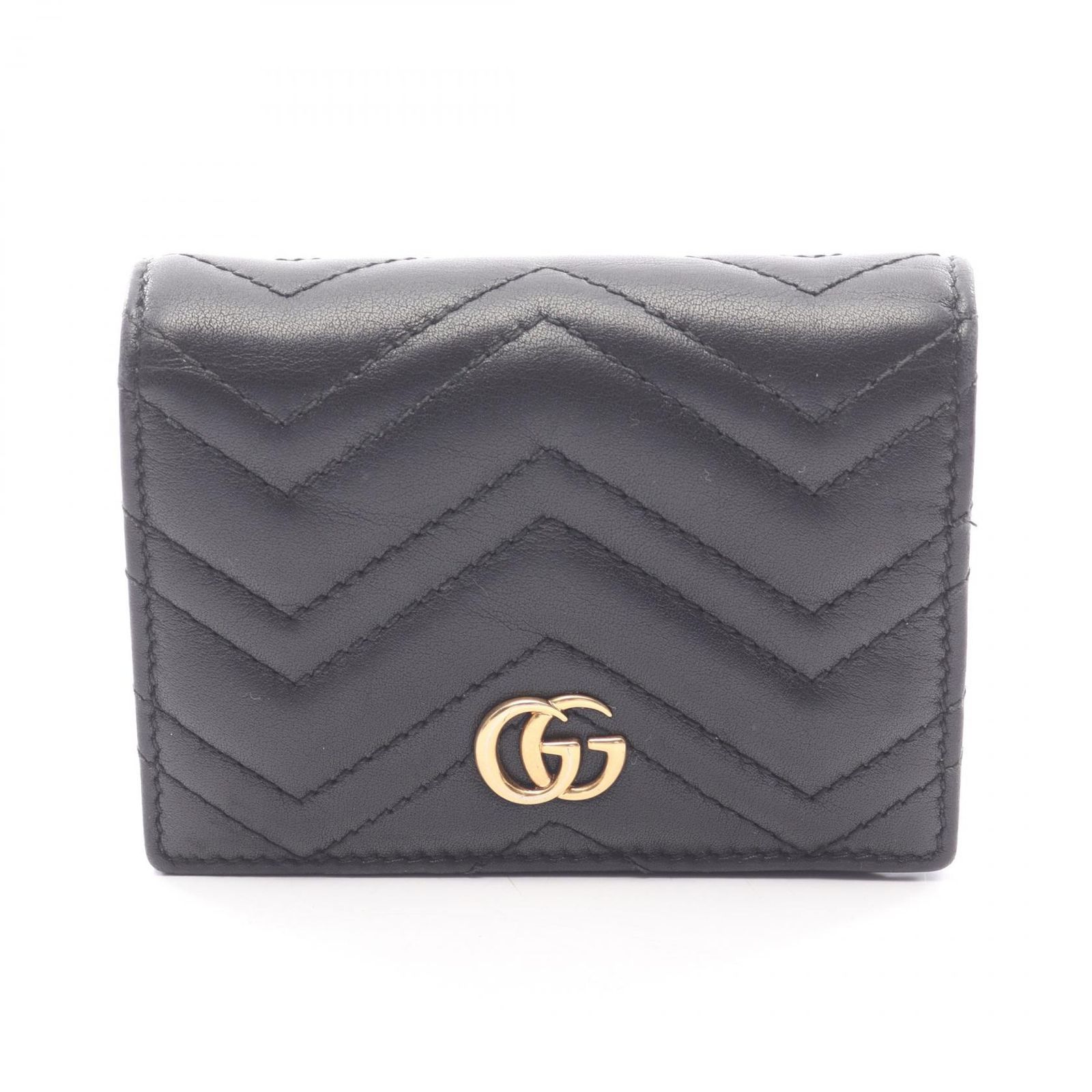 グッチ GUCCI 二つ折り財布 GGマーモント ブラック レザー GGマーモント 二つ折財布 レディース Used B