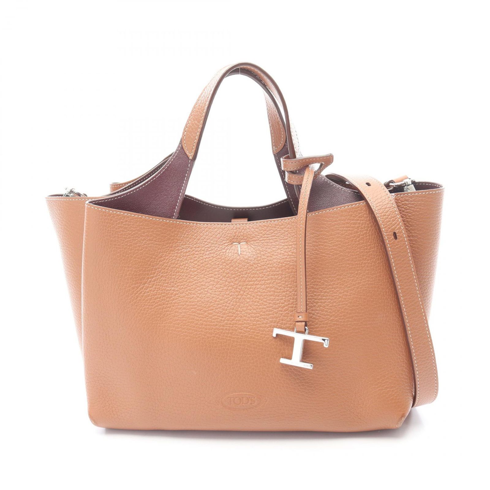 トッズ TOD'S ハンドバッグ Tタイムレス ミニ 2WAY ブラウン レザー Tタイムレス ミニ レディース Used B
