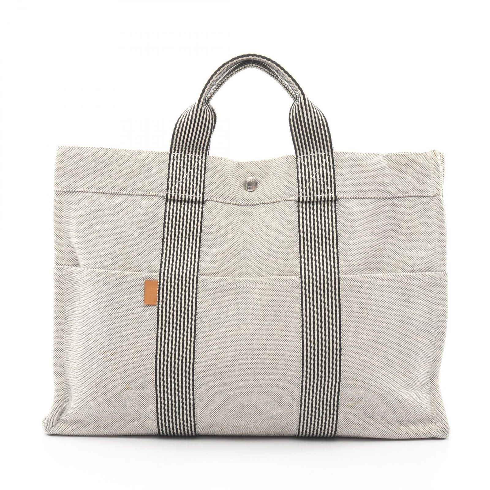エルメス HERMES トートバッグ ニューフールトゥMM ライトグレー ブラック キャンバス ニューフールトゥトートMM レディース Used B