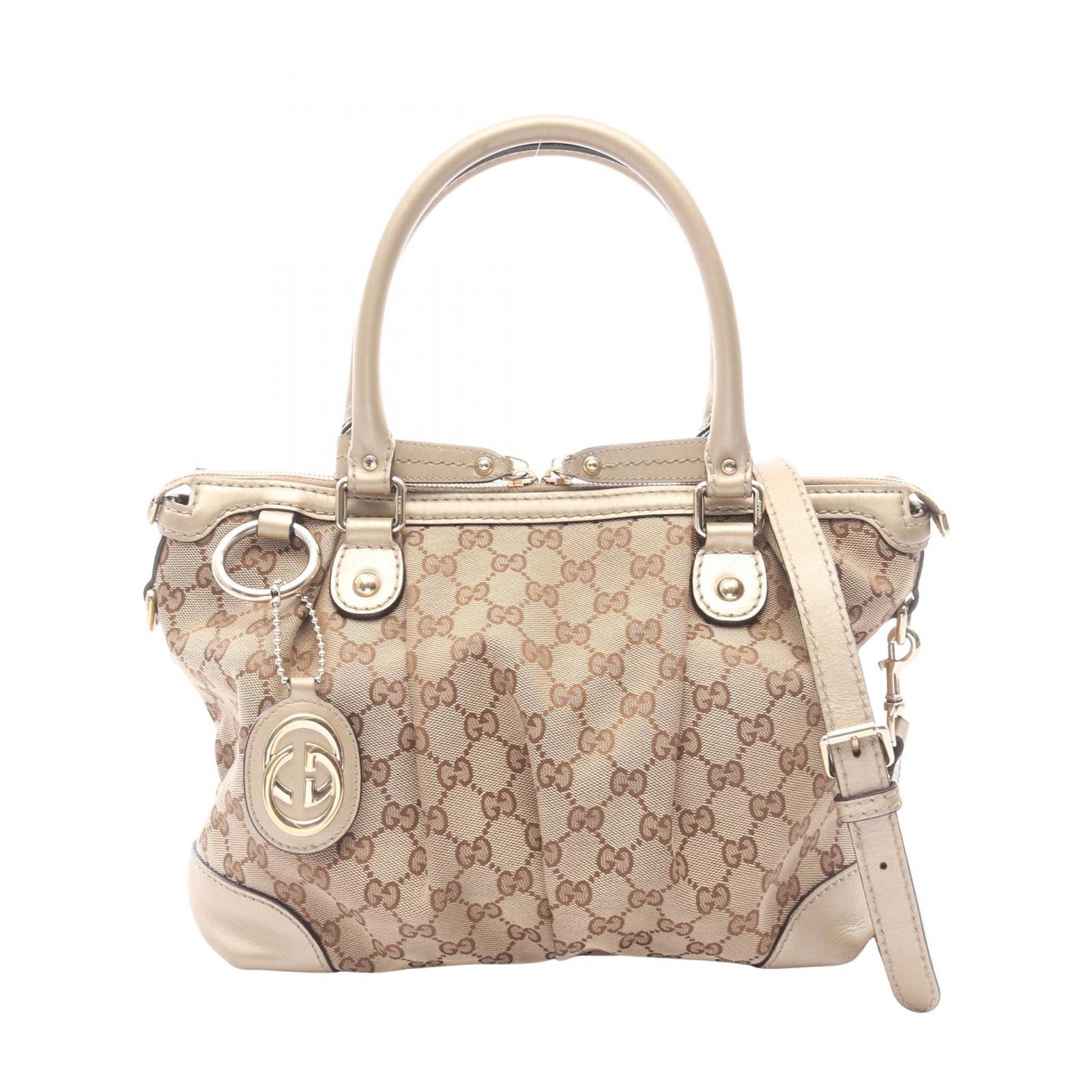 グッチ GUCCI ハンドバッグ スーキー GGキャンバス 2WAY 247902 ベージュ キャンバス レザー スーキー 2wayショルダー レディース Used B