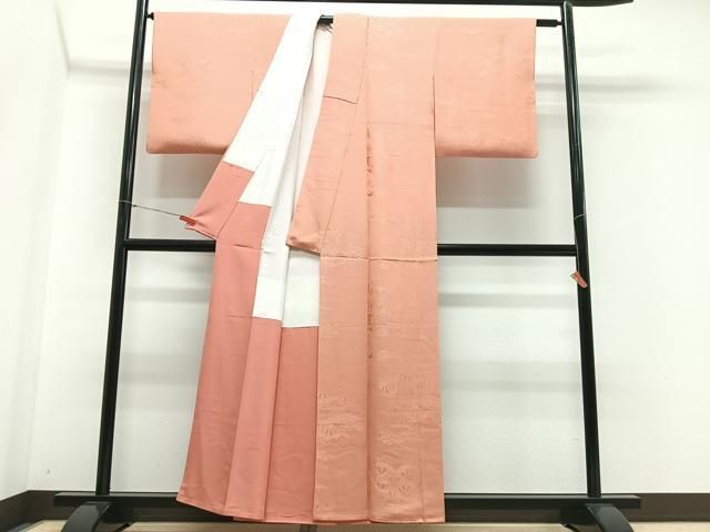 平和屋着物●上質な色無地　紋意匠　杏色　正絹　逸品　AABF9082cs 平和屋着物□上質な色無地 片輪車花地紋 黄丹色 正絹 逸品 CABG6501xe