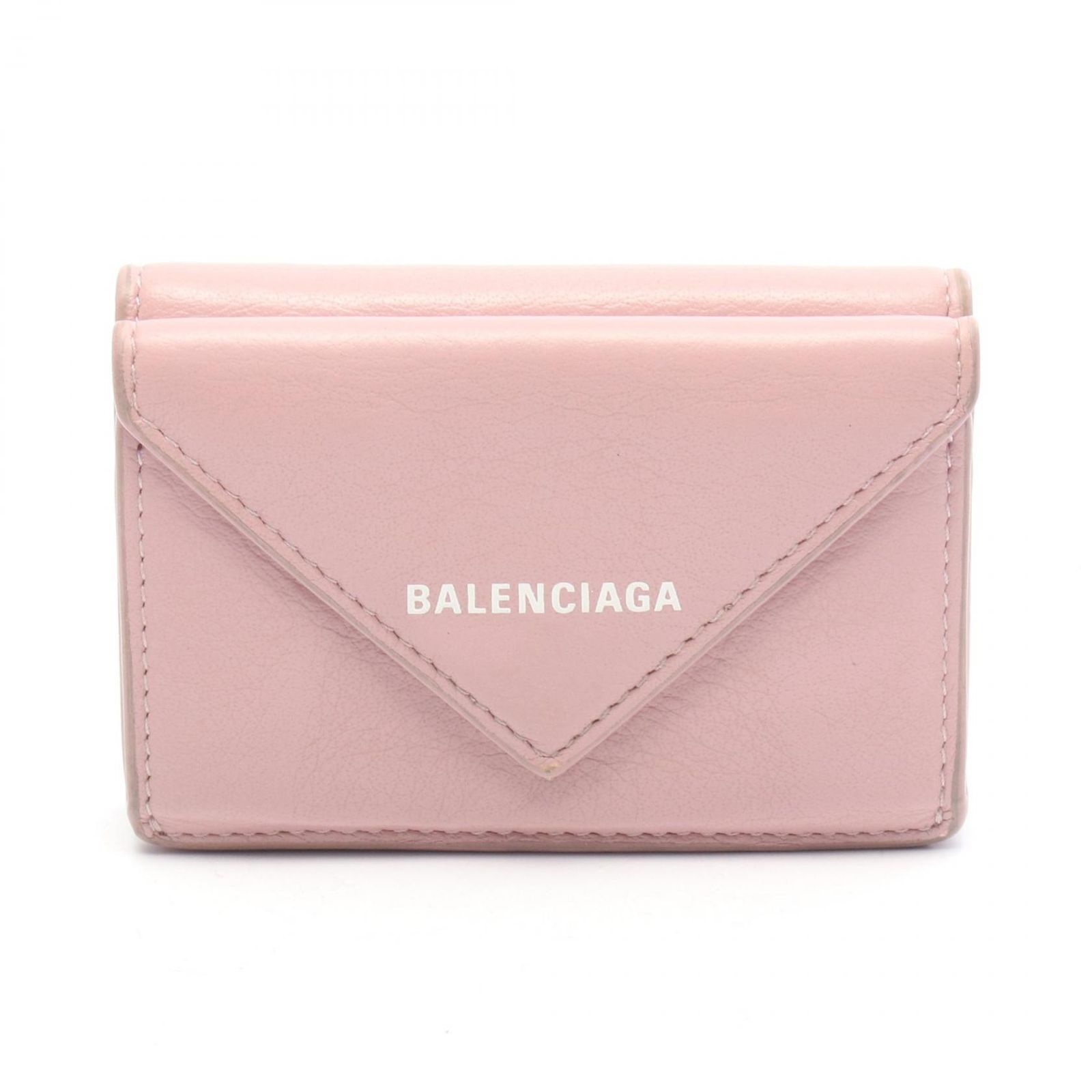 バレンシアガ BALENCIAGA 三つ折り財布 ペーパーミニウォレット 391446 ダスティピンク レザー ペーパーミニ ウォレット レディース Used B