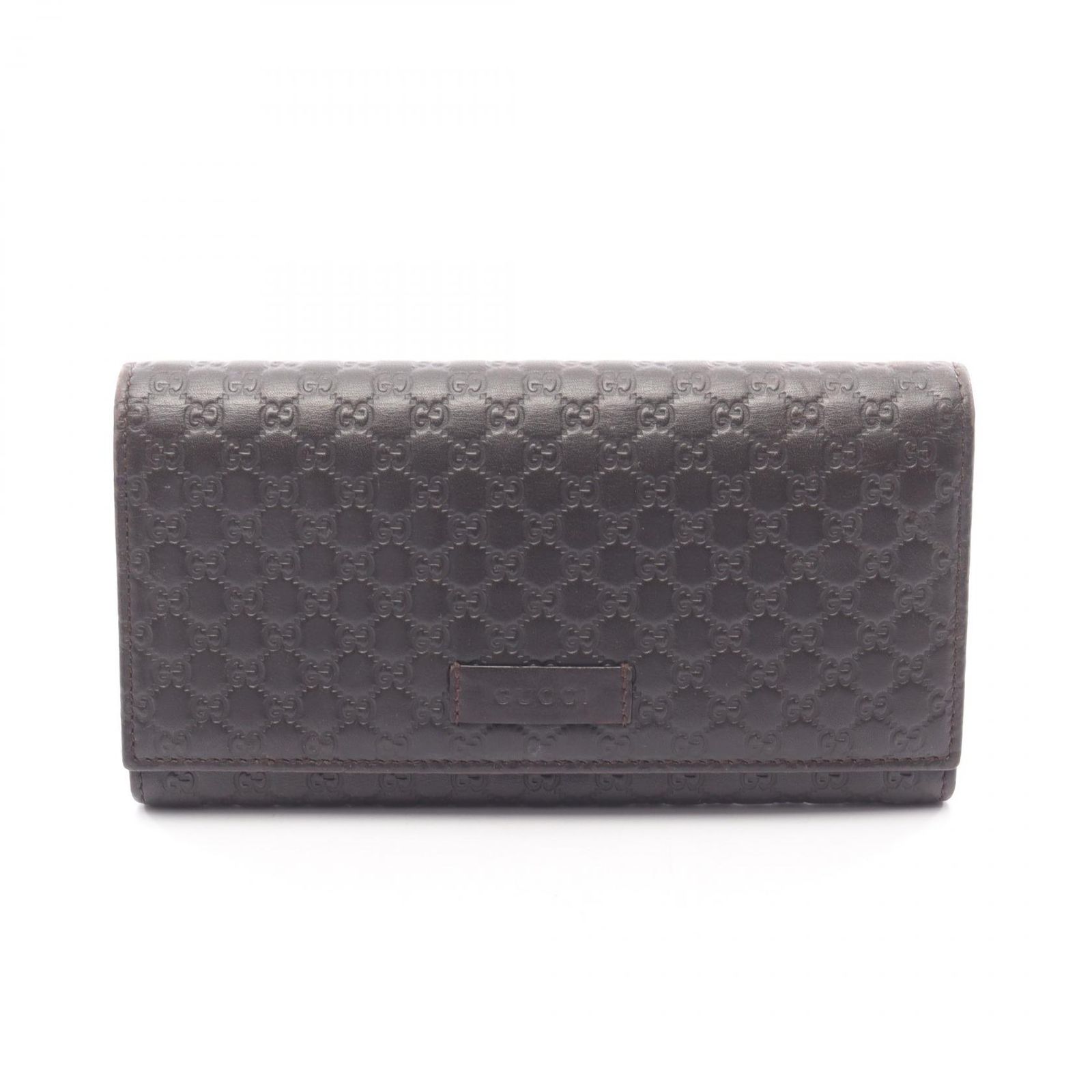 グッチ GUCCI 二つ折り長財布 マイクログッチシマ 449396 ダークブラウン レザー マイクログッチシマ 二つ折り長財布 レディース Used B
