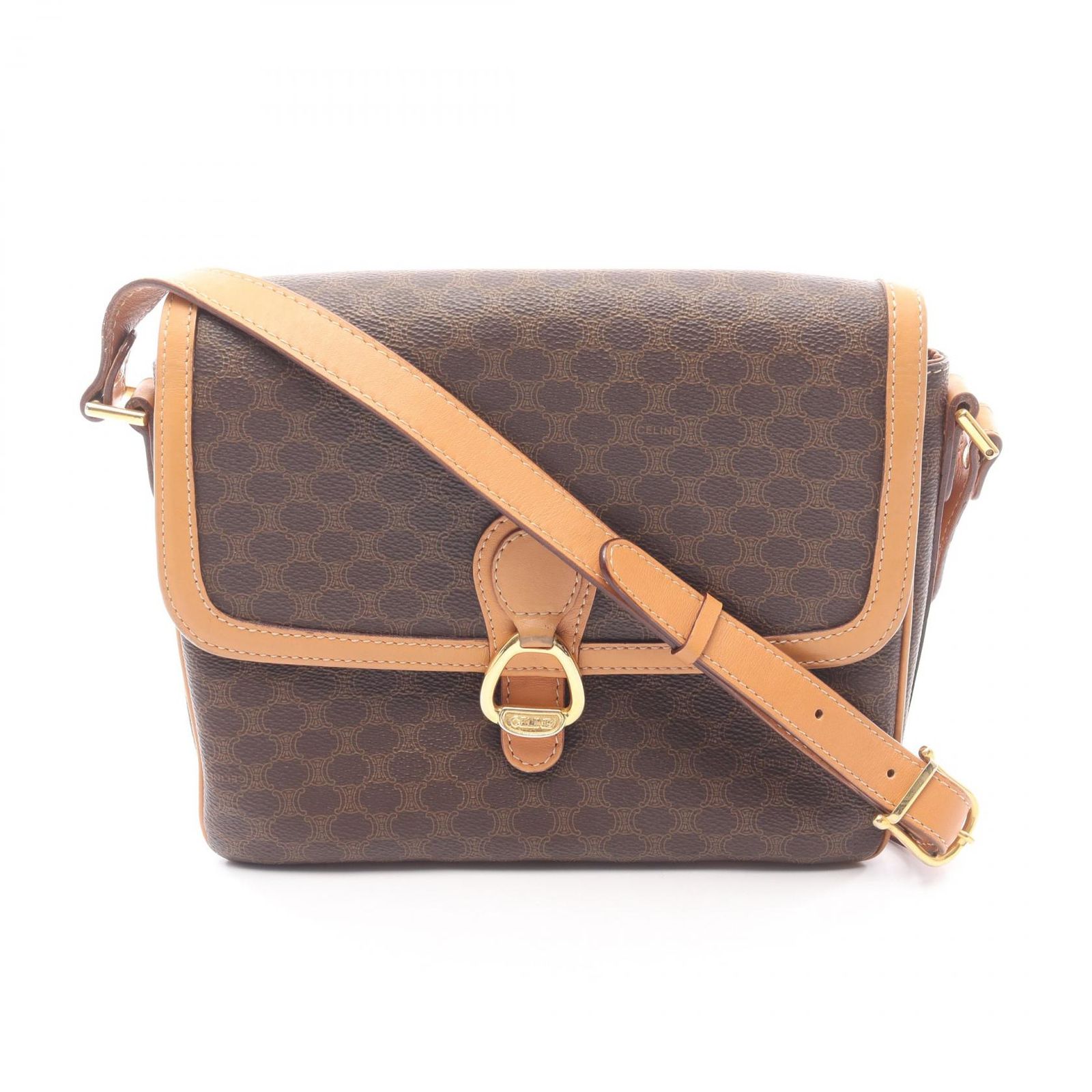 セリーヌ CELINE ショルダーバッグ マカダム ダークブラウン PVCコーティングキャンバス レザー マカダム ショルダーバッグ レディース Used B
