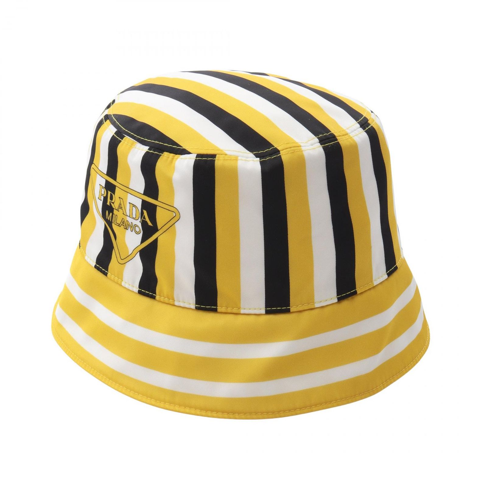 プラダ PRADA Re-Nylon ストライプ バケットハット イエロー ナイロン バケットハット レディース Used A