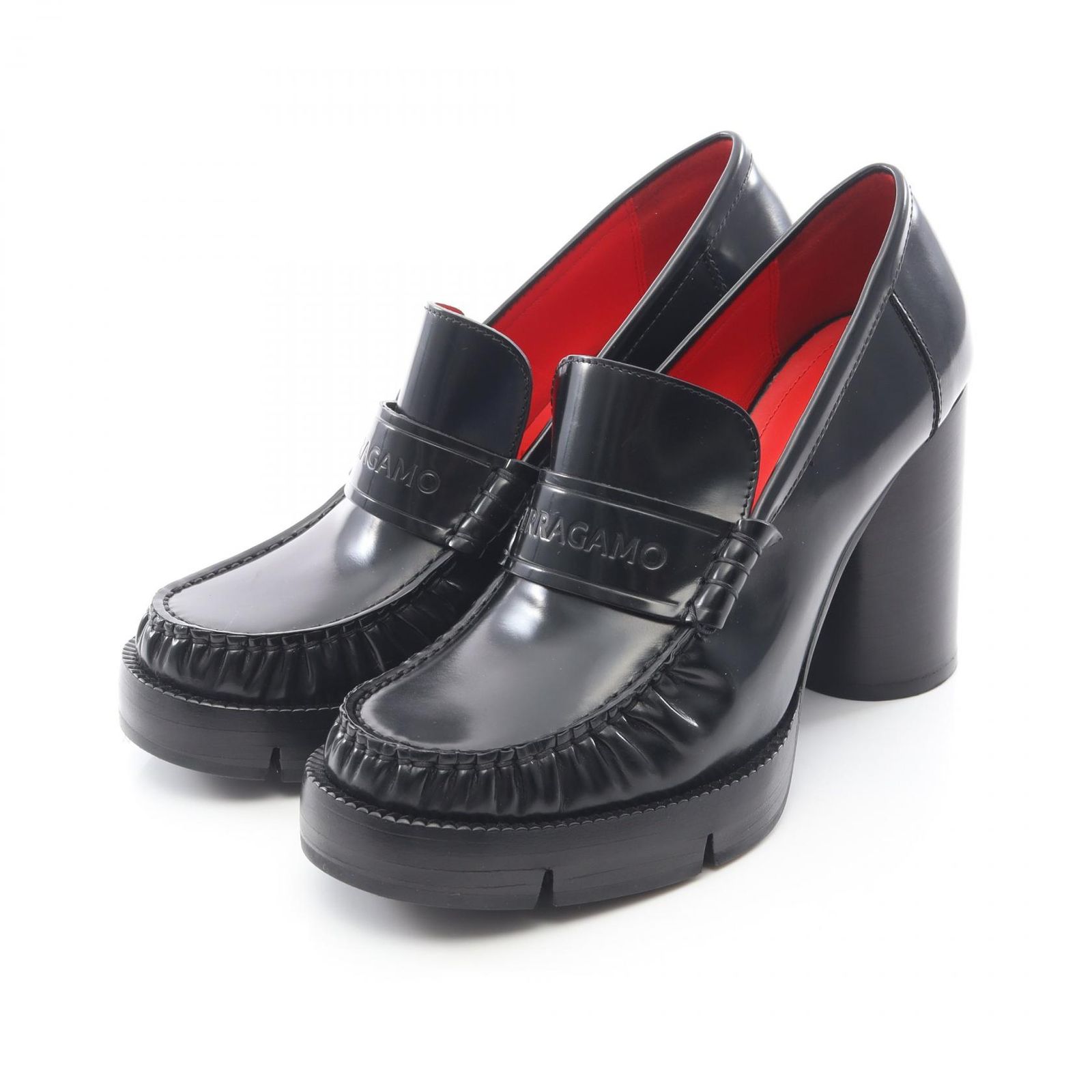 サルヴァトーレフェラガモ Salvatore Ferragamo ローファー ロゴ チャンキーヒール レザー チャンキーヒールローファー レディース Used A