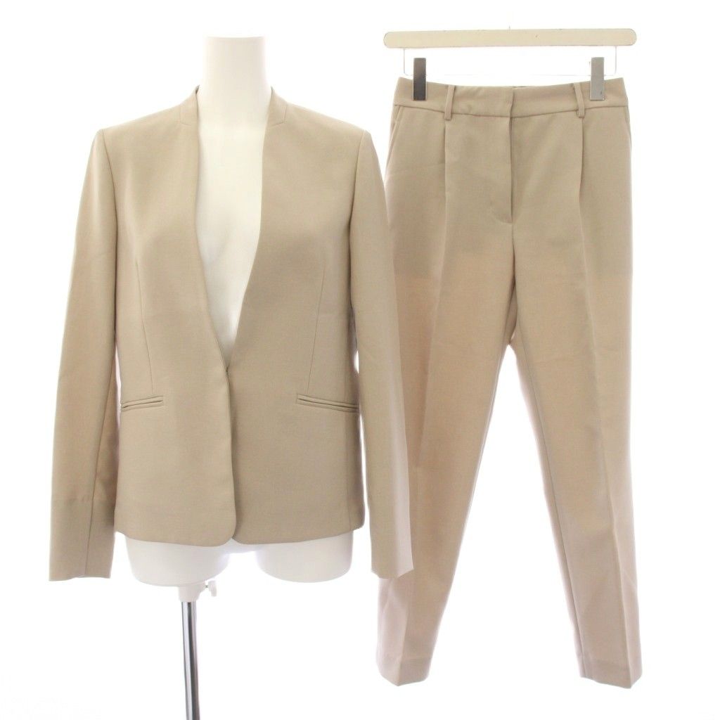 プラステ PLST パンツスーツ ノーカラージャケット パンツ スラックス XS ベージュ 12-3204026 /JP