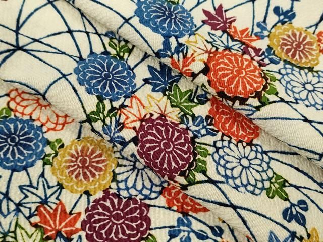 平和屋着物▽上質な小紋　単衣　型染め　草花文　正絹　逸品　CABF3098ze