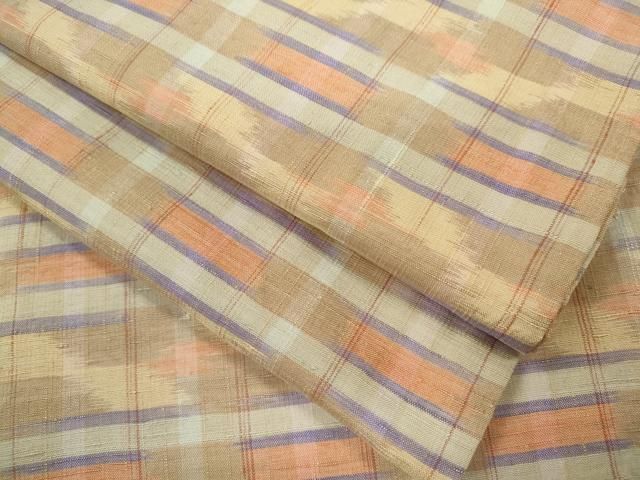 平和屋着物▽上質な紬　単衣　格子柄　正絹　逸品　CABF3034ze 18,980円