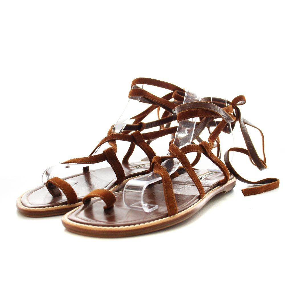 マノロブラニク MANOLO BLAHNIK サンダル レースアップ レザー 36.5 茶 ブラウン /AN34