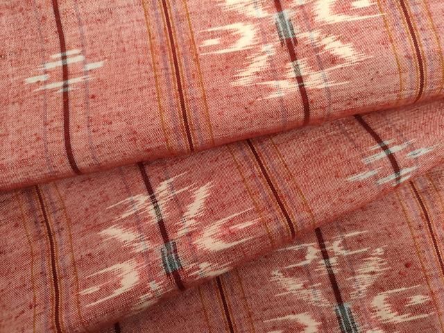 平和屋着物●琉球絣　紬　幾何学花文　正絹　逸品　AABH8984cs