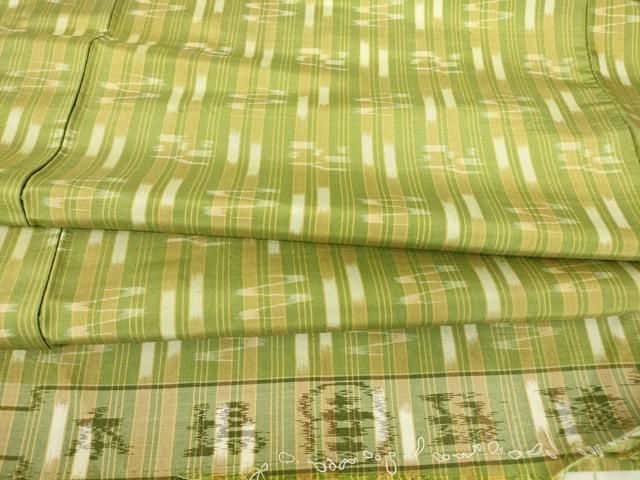 平和屋着物▽本場琉球絣　紬　単衣　反端付き　正絹　逸品　DABE4326az