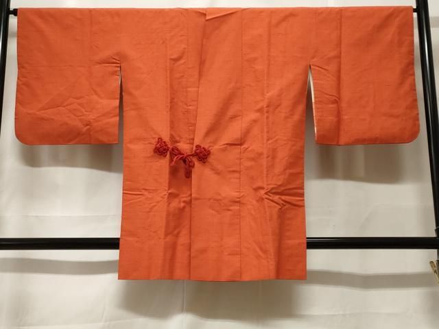 平和屋着物＃道中着　色無地　紬地　樺色　ロング丈　正絹　逸品　CABF3861ev