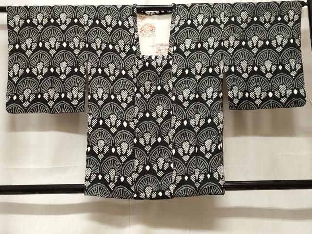 平和屋着物＃道行コート　絞り　青海波　黒地　正絹　逸品　CABF3870ev