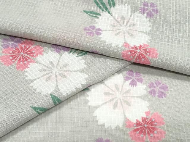平和屋着物∴夏物　浴衣　綿紅梅　舞桜　さんび謹製　綿　逸品　未使用　CABE9073ng