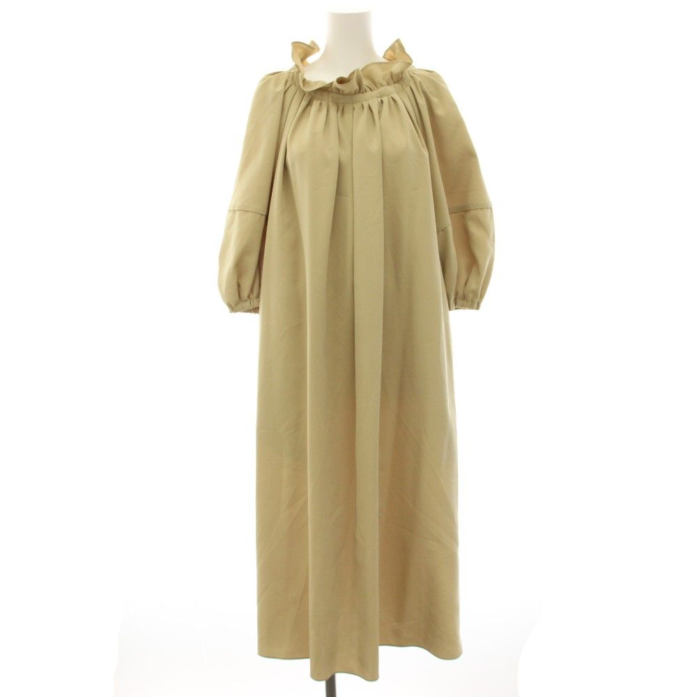 アドーア ADORE 24AW フルダルストレッチワンピース 七分袖 ミモレ ロング フリル 38 ベージュ 531-4240807 /HN