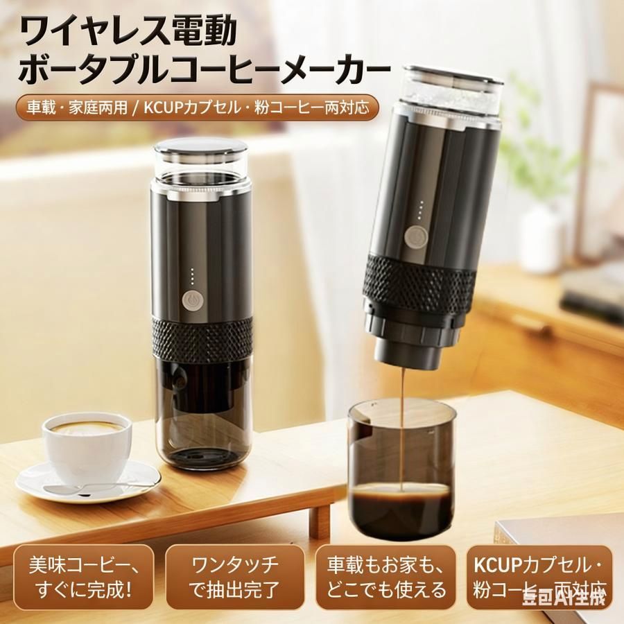 【送料無料】コーヒーメーカー ポータブル電気エスプレッソマシン ワンボタン操作 充電式 ハンドヘルドコーヒーメーカー コーヒー 紅茶 パウダー 旅行に最適 RV