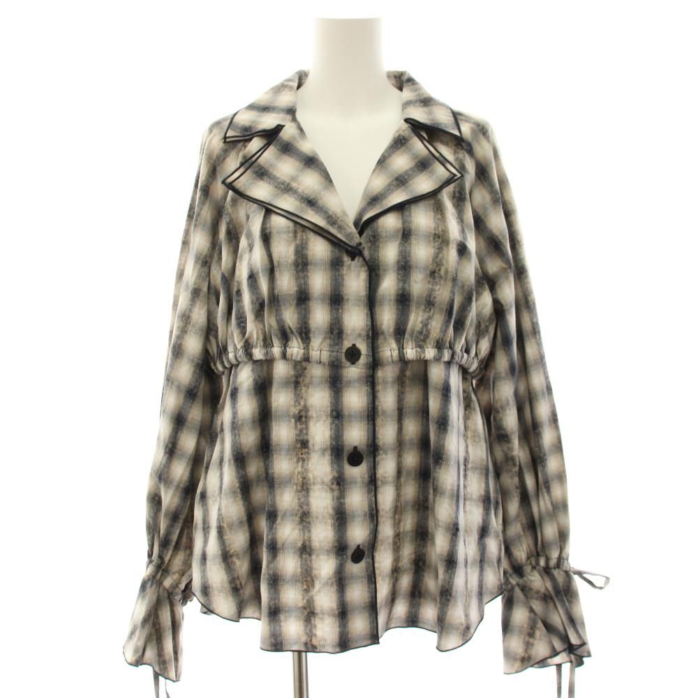 アメリヴィンテージ Ameri VINTAGE 26SS タグ付き UNEVEN CHECK RIBBON SHIRT シャツ ブラウス 長袖 チェック F 紺 ネイビー 白 ホワイト 0126104960490 /HN