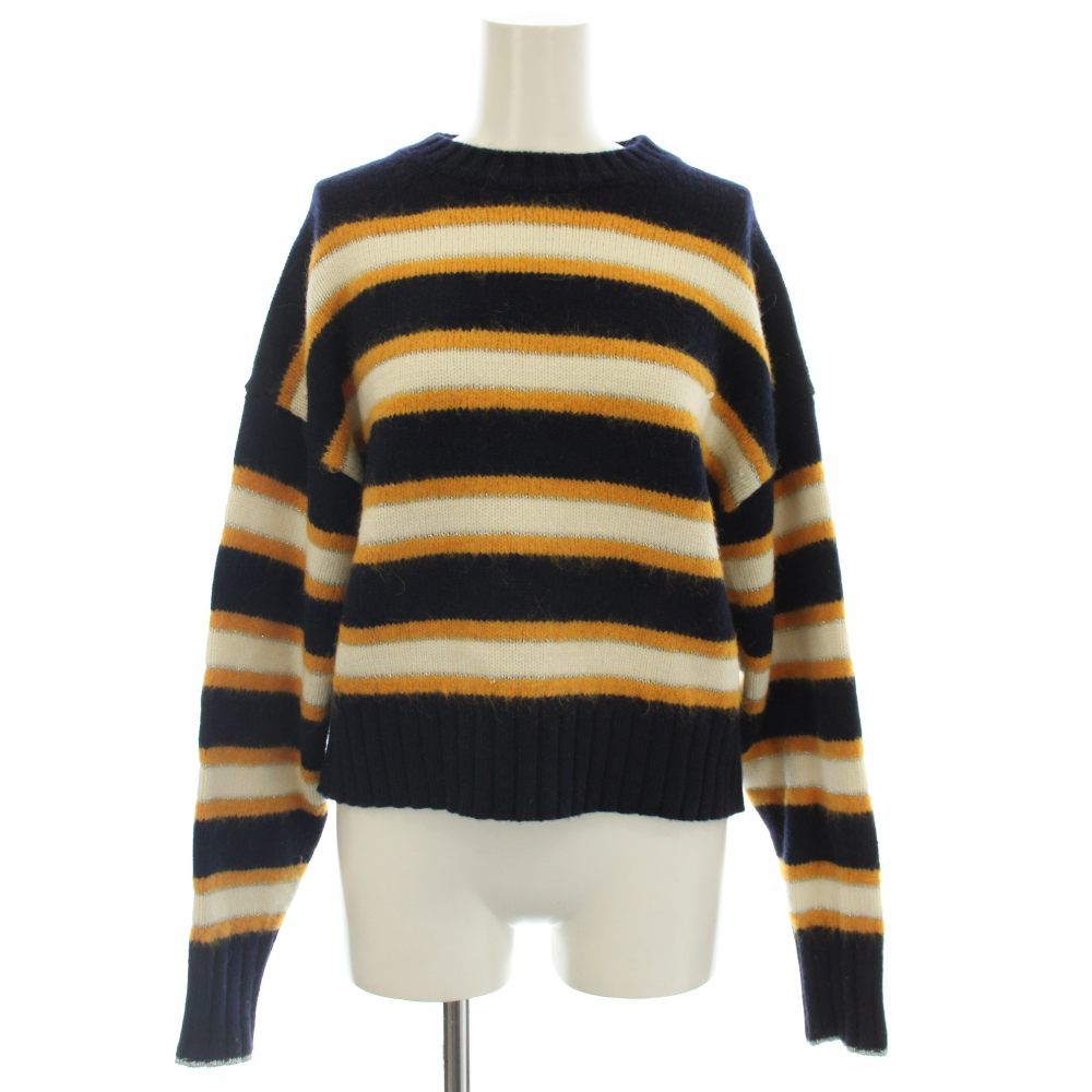 マカフィー MACPHEE トゥモローランド 23AW カシミヤ混 ボーダー ニット アルパカ混 セーター 長袖 S ネイビー オレンジ 12-02-34-02404 /☆G