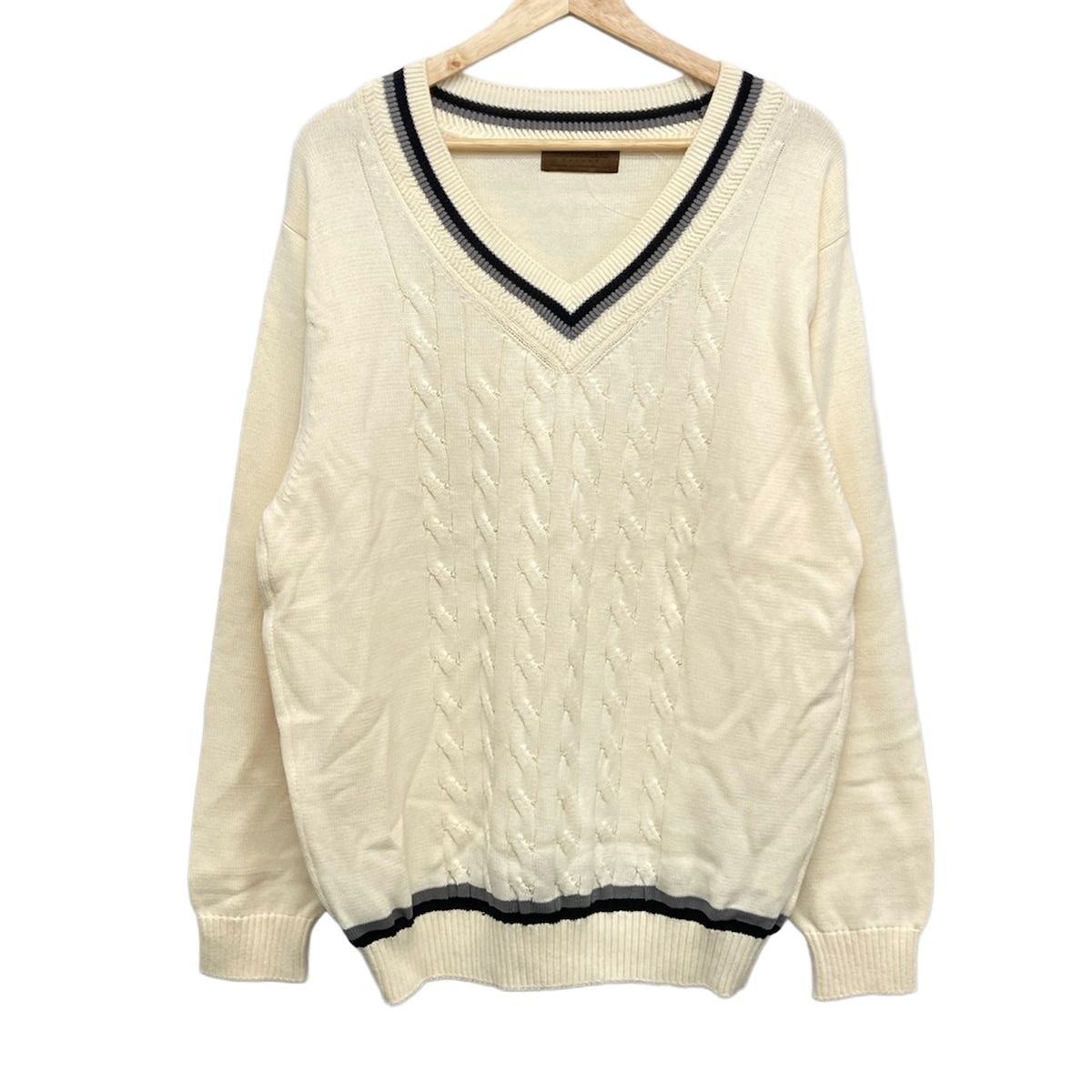 TOMORROWLAND(トゥモローランド) 長袖セーター サイズL メンズ美品 ベージュ×黒×グレー tricot/2022SS