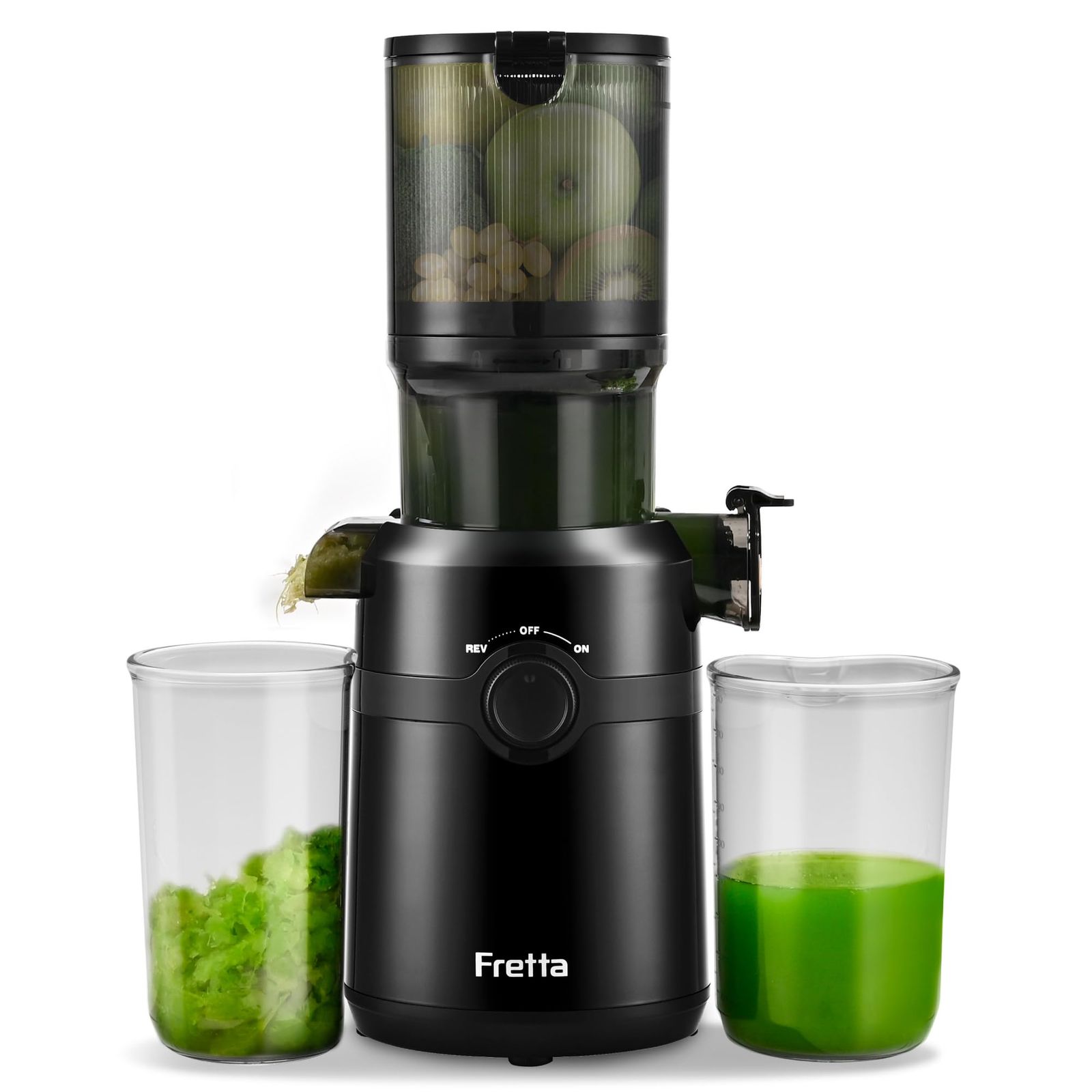 Fretta ジューサー 10.8cm広い投入口 1L大容量 スロージューサー 細かくカット不要 一度投入 取り付け簡単 コールドプレスジューサー 搾りカス分離 BPAフリー 黒★m 868c3720