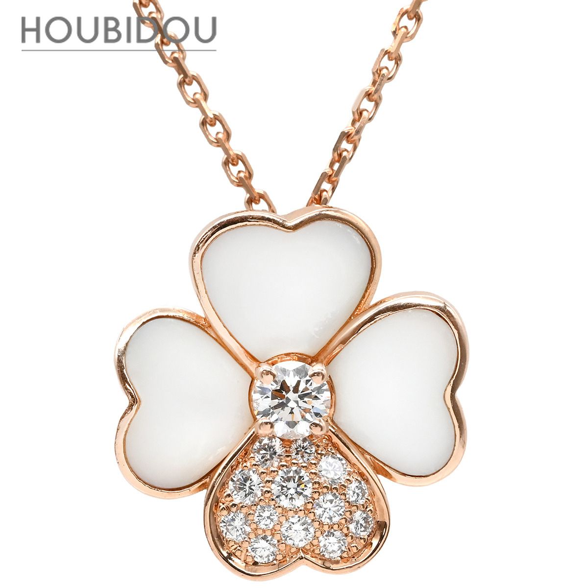 ヴァンクリーフアーペル Van Cleef & Arpels ネックレス コスモス クリップ ネックレス ミディアム パールホワイト×ピンクゴールド 18K PG RG ダイヤモンド パール ブローチ 【中古】