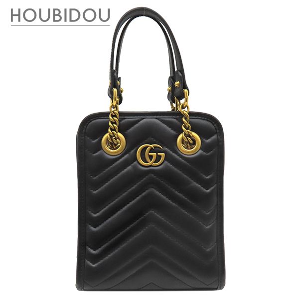 グッチ GUCCI 2WAYバッグ GGマーモント キルティング レザー ブラック ゴールド金具 黒 ショルダー ハンドバッグ 696123 【箱】【中古】