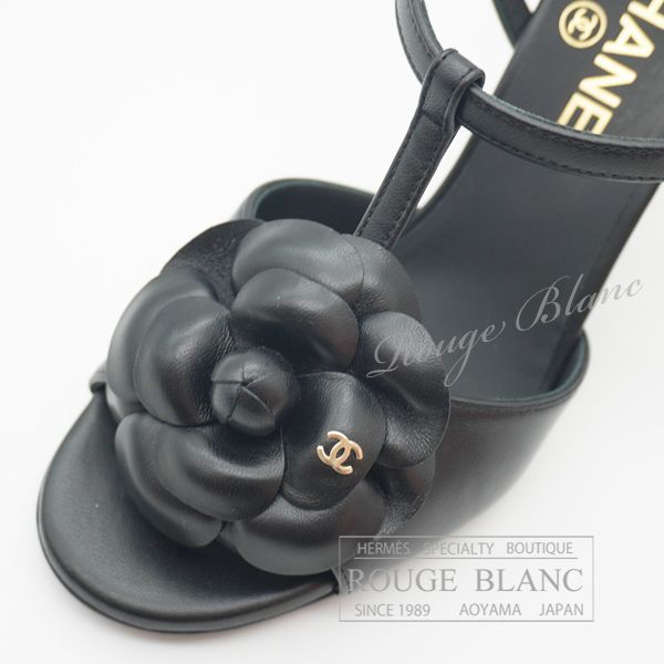 美品 CHANEL カメリア サンダル ブラック 37 24cm 黒 シャネル シャネル カメリアサンダル 黒 ブラック #37 ココマーク 24P G45495