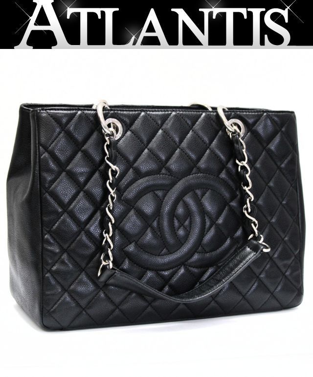 シャネル CHANEL GST チェーンショルダー トートバッグ キャビアスキン 黒 S金具 13番台 【74602】