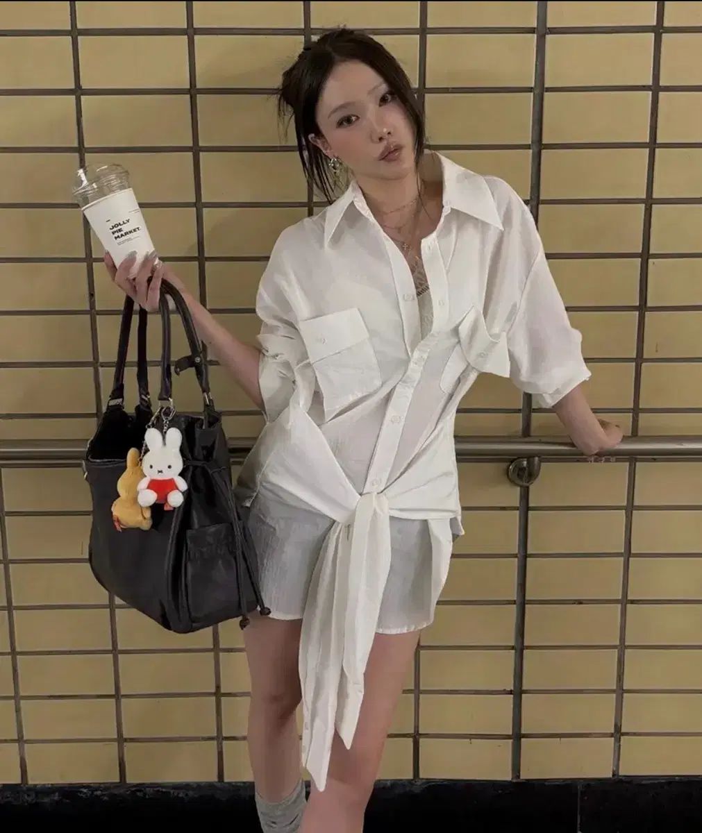 INEGI タイウエスト オーバーサイズ シャツ (white)