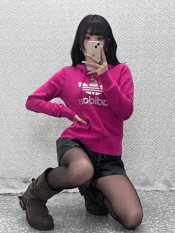 アディダス Y2K レトロ 00's 必須アイテム ホットピンク フードTシャツ 95 C11255