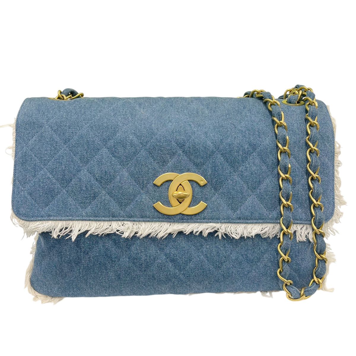 ヴィンテージ シャネル デカマトラッセ 34 Wチェーンショルダーバッグ 濃紺 マトラッセ シャネル CHANEL デカマトラッセ34 ココマーク チェーン