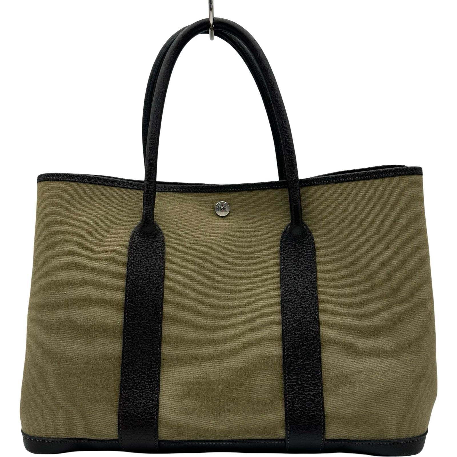 エルメス HERMES ガーデンパーティーPM T刻 カーキ シルバー金具 トワル･ブッフル レディース トートバッグ