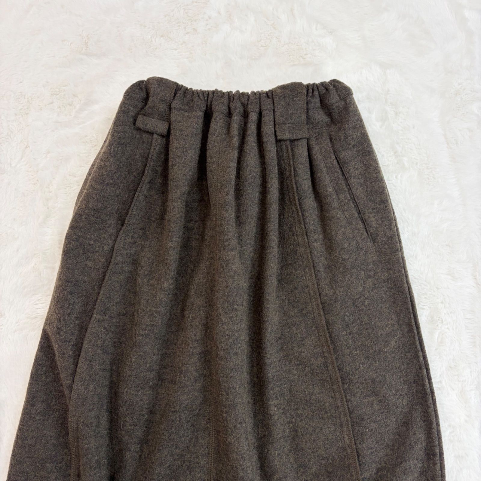 萌 MOYURU モユル サルエルパンツ ウール混 無地 ウエストゴム入り 茶