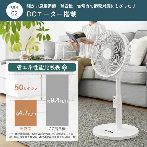 [山善] 扇風機 DCモーター 【でも動かせる/PD対応】 静音 リビング 節電 省エネ 左右自動首振り 温度センサー搭載 風量10段階調節 入切タイマー リモコン付き ホワイト YLXP-AJD30(W)@ cade53af